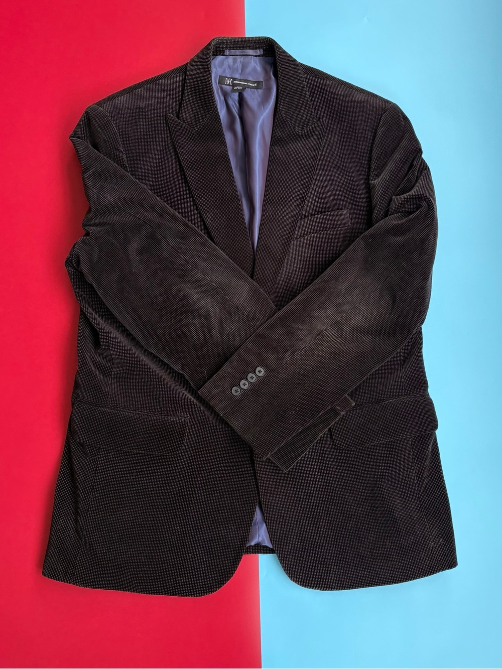 INC International Concepts Mens Blazer 44R Black Gray Micro Check Cotton Jacket